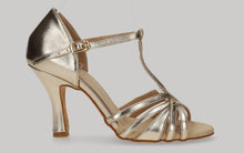 Chaussure de danse de salon avec bride centrale sur le cou-de-pied, couleur or