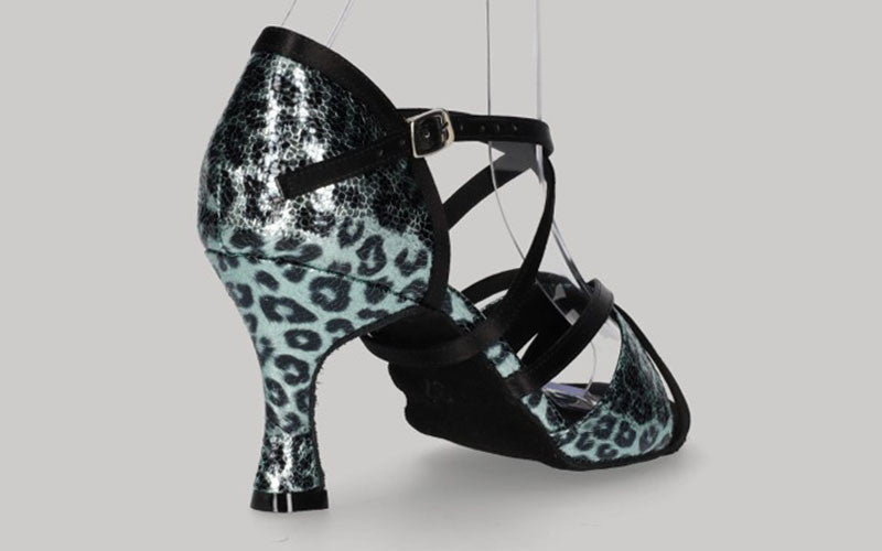 Chaussure de danse de salon fantaisie à imprimé animal vert métallisé