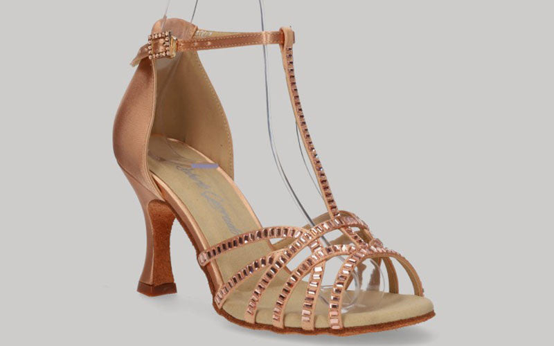 Chaussure de danse de salon champagne avec strass en cristal