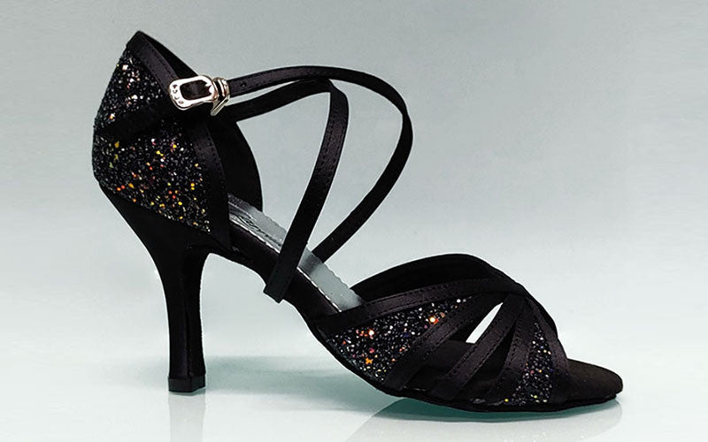 Chaussure de danse de salon combinée noire et pailletée