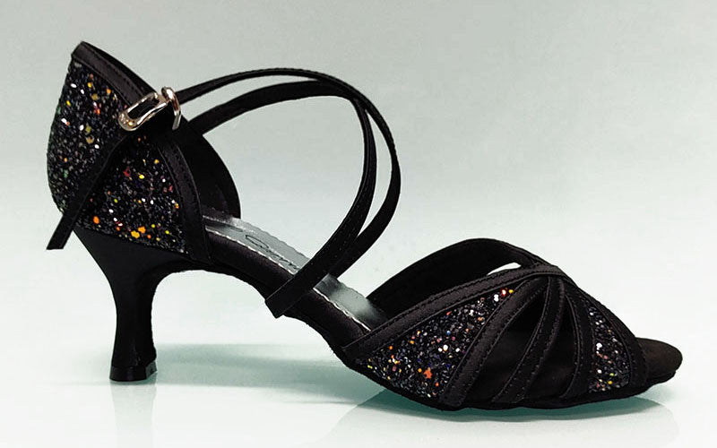 Chaussure de danse de salon combinée noire et pailletée