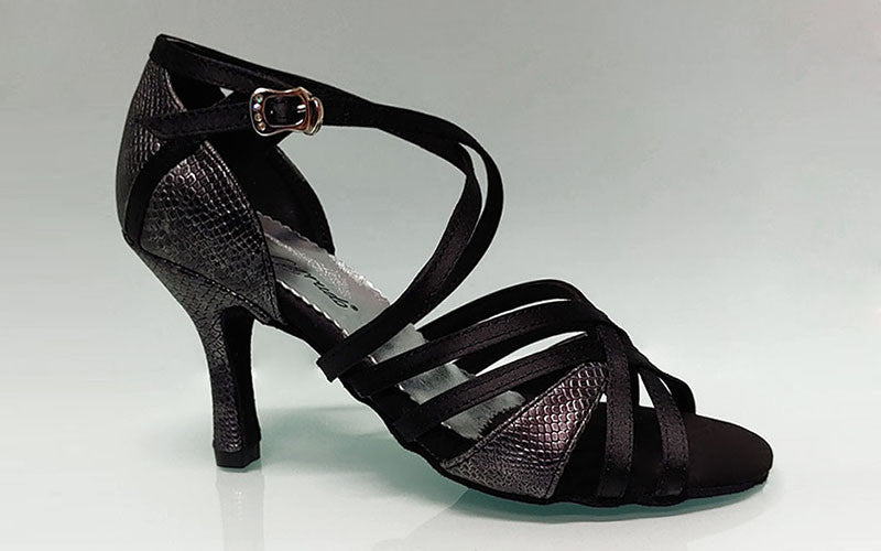 Chaussure de danse de salon combinée noire et fantaisie