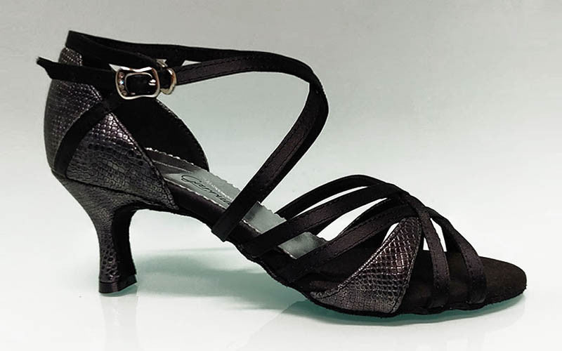 Chaussure de danse de salon combinée noire et fantaisie