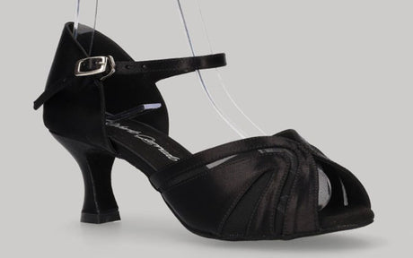 Chaussures de danse latine et de salon à talon bas en satin noir