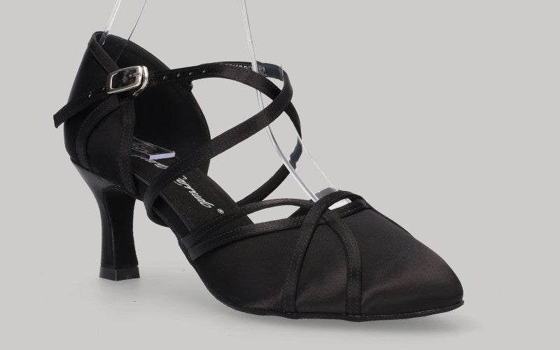 Chaussures de danse latine et de salon à bout fermé en satin noir