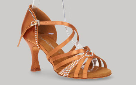 Chaussure de danse de salon en bronze avec strass sur la tige et le talon