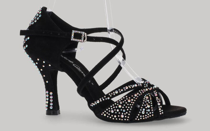 Zapato para Baile de Salón de Ante Negro con Múltiple Pedrería de Cristal