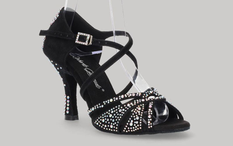 Zapato para Baile de Salón de Ante Negro con Múltiple Pedrería de Cristal