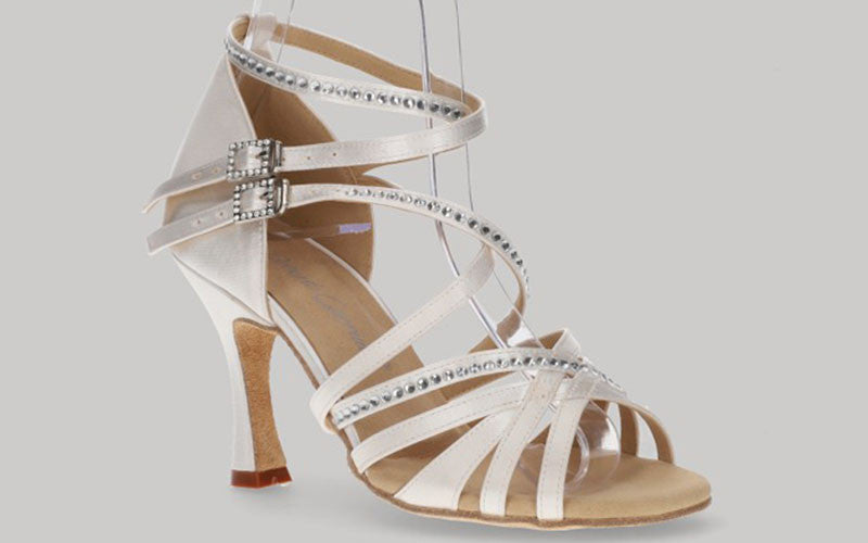 Zapato para Baile de Salón De Satén Blanco-Hueso con Pedrería de Cristal