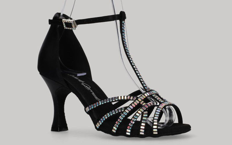 Chaussure de danse de salon noire avec strass en cristal