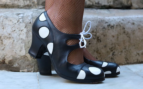 Zapato de Baile Flamenco Profesional Combinado Piel Negro y Blanco