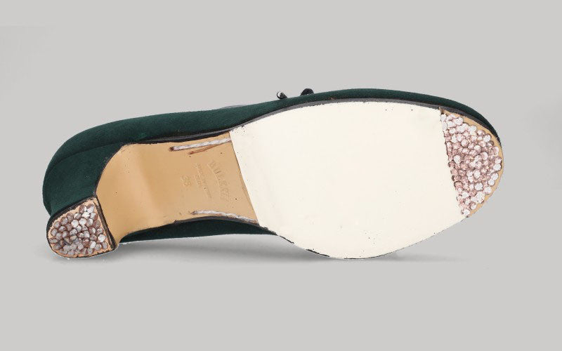 Chaussure de danse flamenco professionnelle en daim vert bouteille avec lacets