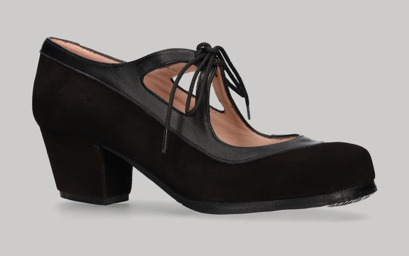 Zapato de Baile Flamenco Profesional combinado en Ante y Piel Negro
