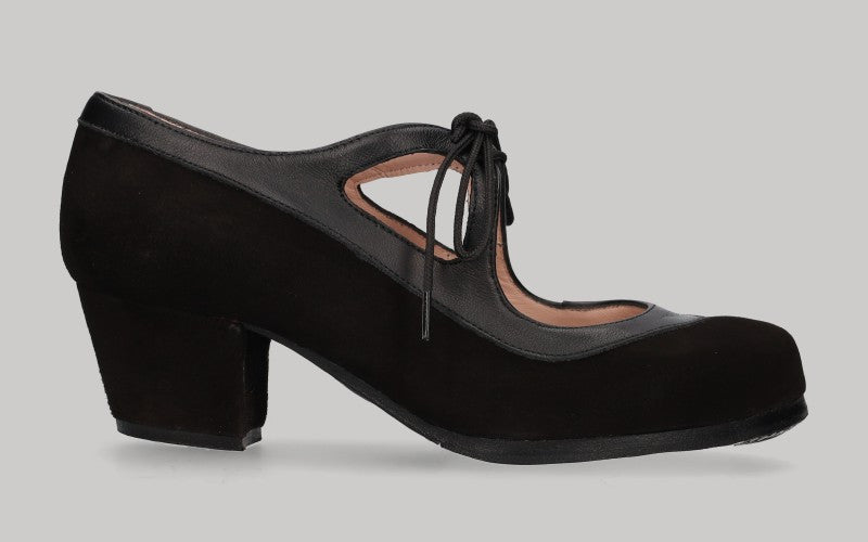 Zapato de Baile Flamenco Profesional combinado en Ante y Piel Negro