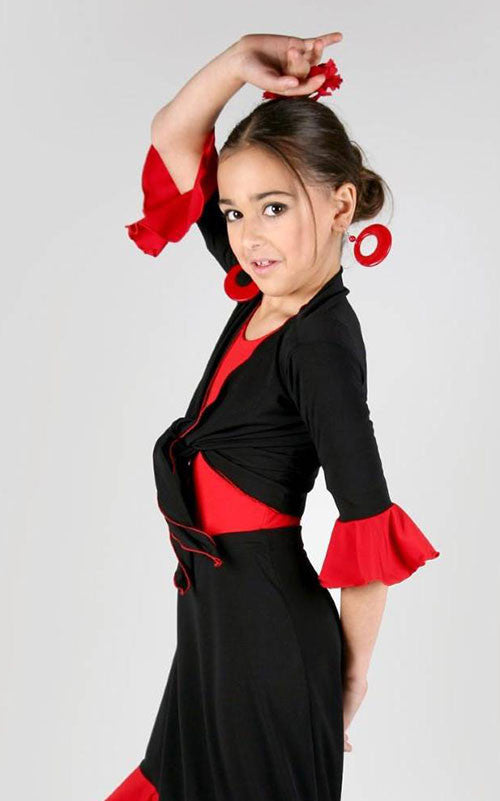 Cardigan flamenco noir pour fille avec volant rouge sur la manche
