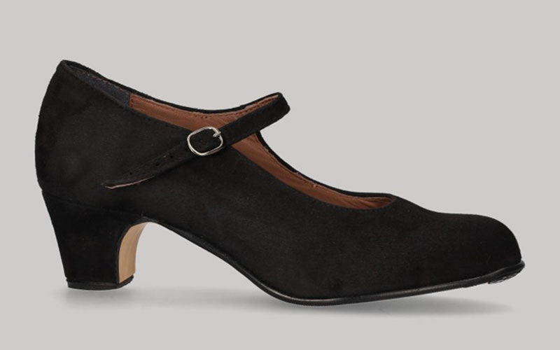 Chaussure de danse flamenco semi-professionnelle en daim noir à talon bas