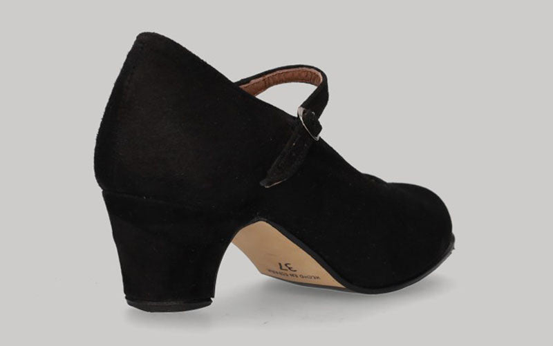 Chaussure de danse flamenco semi-professionnelle en daim noir à talon bas