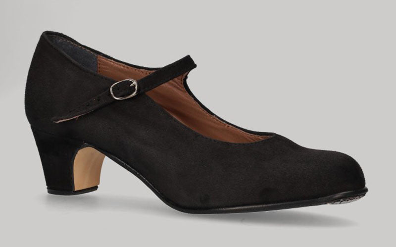 Chaussure de danse flamenco semi-professionnelle en daim noir à talon bas