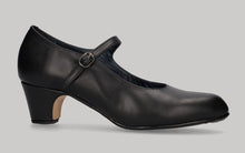 Chaussure de danse flamenco semi-professionnelle, cuir noir, talon bas