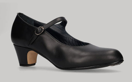 Zapato de Baile Flamenco Semiprofesional Piel Negro Tacón Bajo