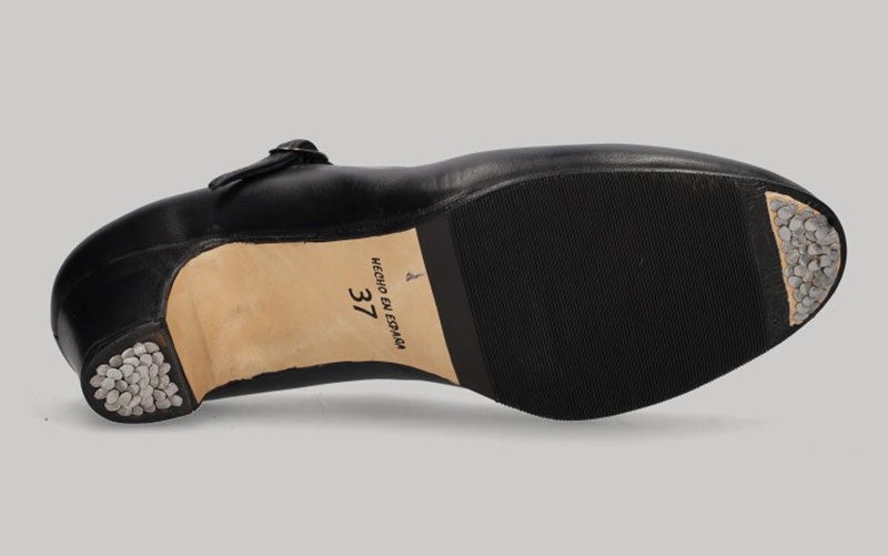 Chaussure de danse flamenco semi-professionnelle, cuir noir, talon bas