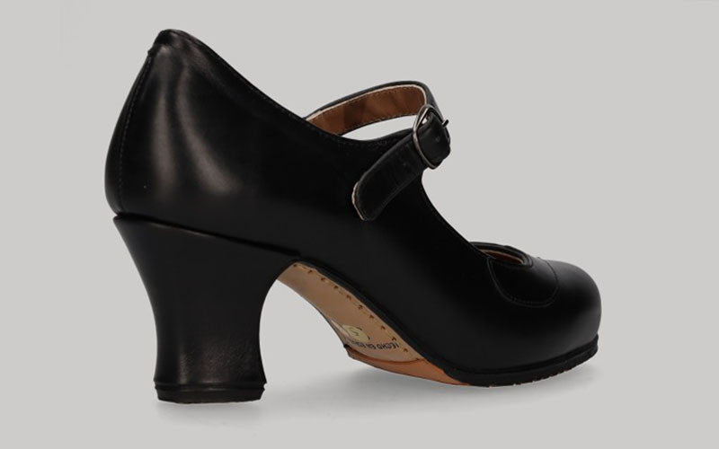 Chaussure de danse flamenco semi-professionnelle, cuir noir, cousue