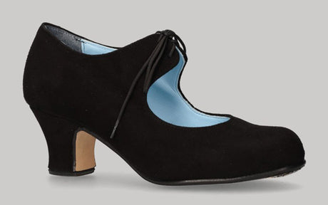 Chaussure de danse flamenco semi-professionnelle en cuir suédé noir avec lacets