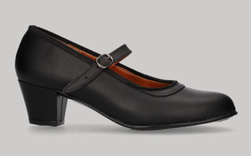 Chaussure de danse amateur en cuir noir avec boucle et talon cubain