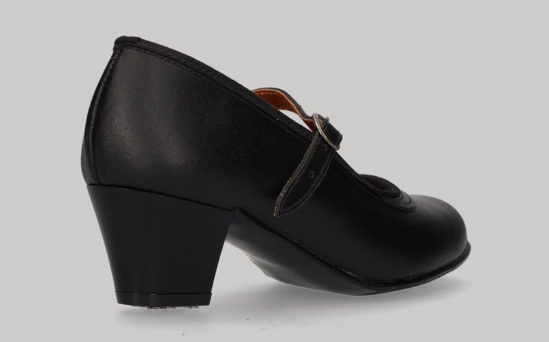 Chaussure de danse amateur en cuir noir avec boucle et talon cubain