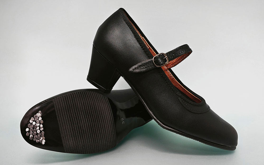 Chaussure de danse amateur en cuir noir avec boucle et talon cubain