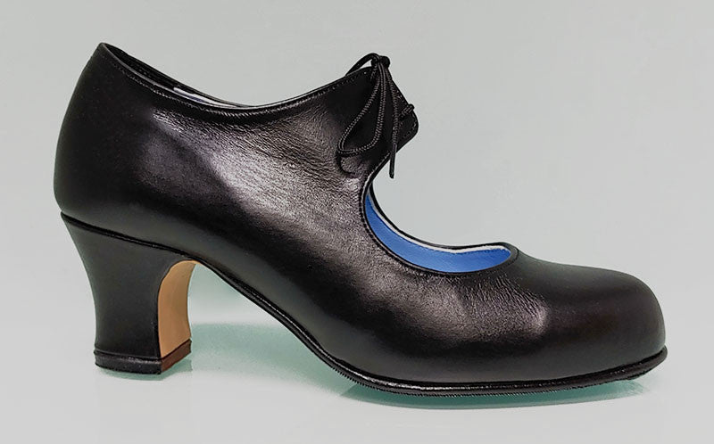 Chaussure de danse flamenco semi-professionnelle en cuir noir avec lacets