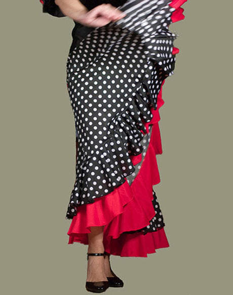 Falda flamenco negra con lunares blanco y volante rojo