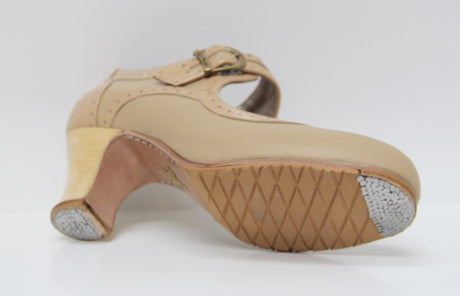 Zapato de Baile Flamenco Profesional Combinado Piel Beige y Charol