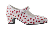 Zapato de Flamenca Blanco Lunares Rojos