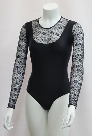 Black Flamenco Leotard with Lace for Women