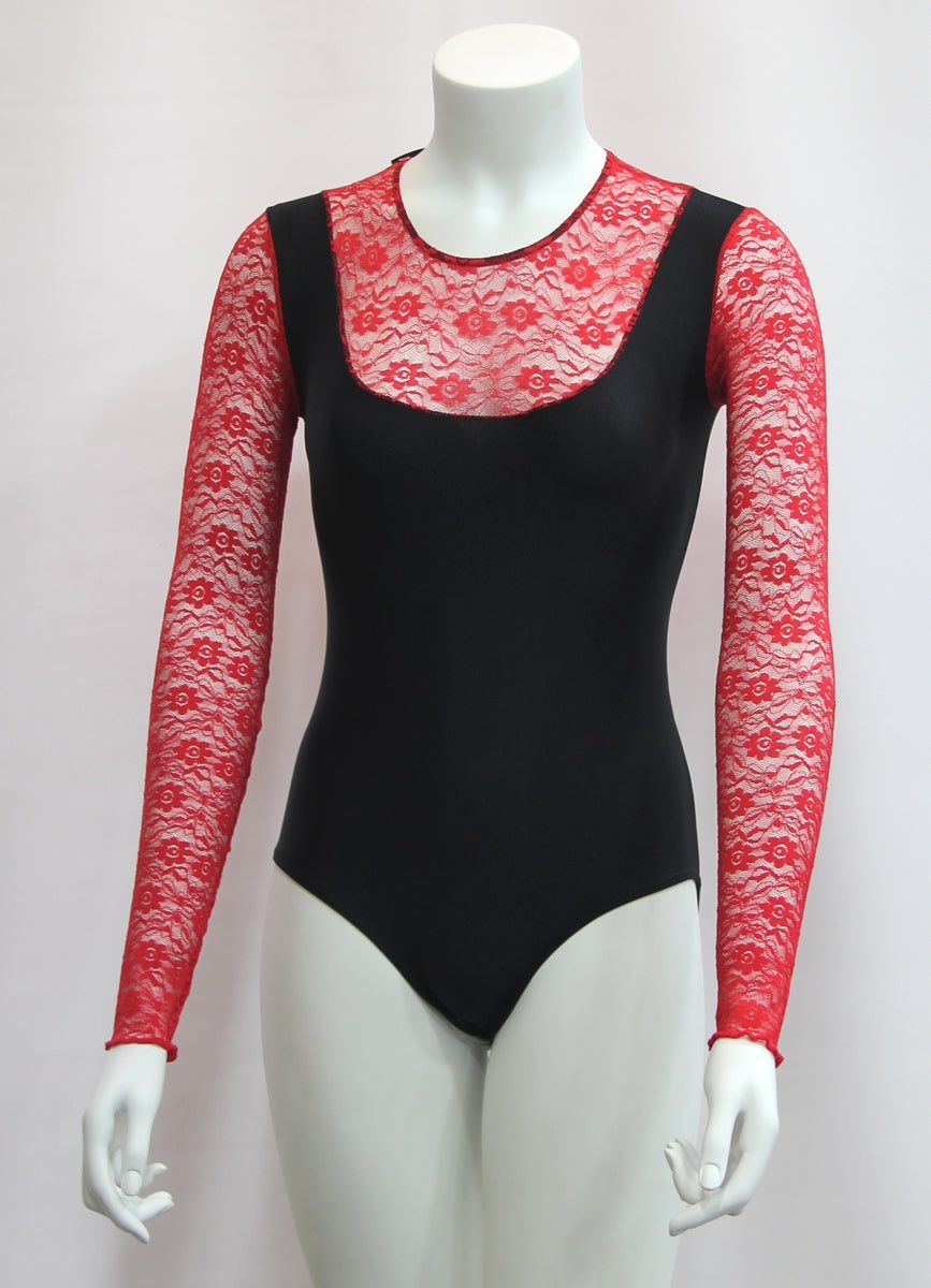 Black and Red Lace Flamenco Leotard for Women