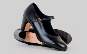 Zapato de baile flamenco semiprofesional piel negro sin clavos