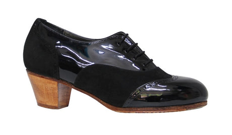 Chaussure de flamenco professionnelle en cuir verni et daim noir