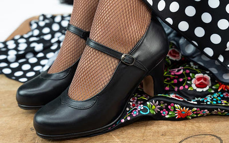 Chaussure de danse flamenco professionnelle, cuir noir