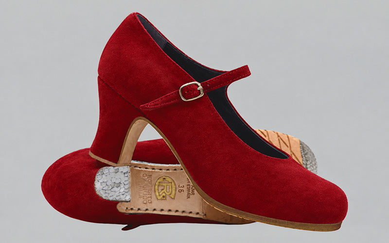 Professional red suede flamenco dance shoe