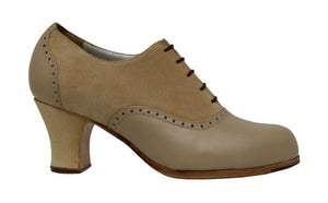 Chaussure de danse flamenco professionnelle en daim et cuir beige
