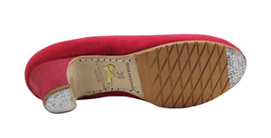 Zapato de baile flamenco profesional ante rojo con lágrimas fantasía