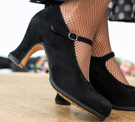Chaussure de danse flamenco professionnelle en cuir suédé noir