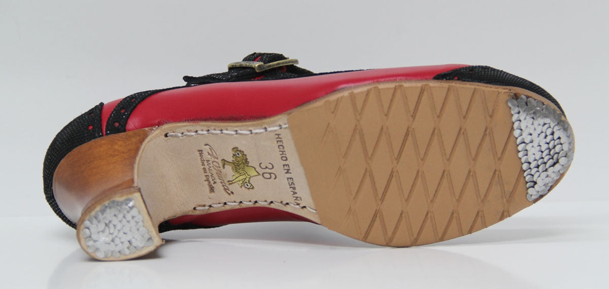 Chaussure de danse flamenco professionnelle en cuir rouge et noir