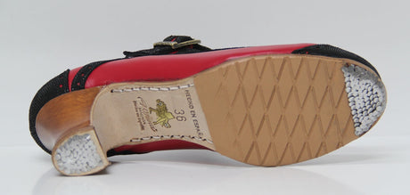 Zapato de Baile Flamenco Profesional Combinado Piel Rojo y Negro
