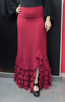 Falda flamenco roja-granate con cinco volantes