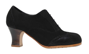 Chaussure de danse flamenco professionnelle en daim noir et fantaisie