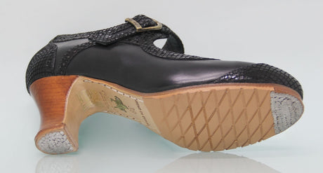 Zapato de Baile Flamenco Profesional Combinado Piel Negro y Fantasía