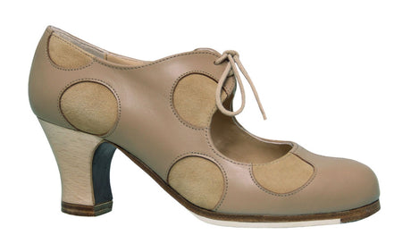 Chaussure de danse flamenco professionnelle en cuir beige et daim