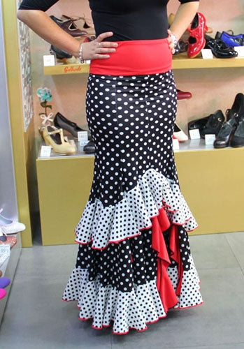 Jupe flamenco noire à pois et volants